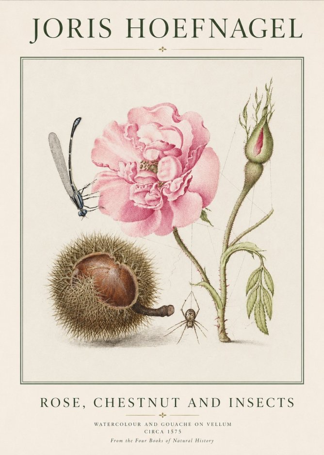 Joris Hoefnagel Rose, Chestnut and Insects No1 - Plakát