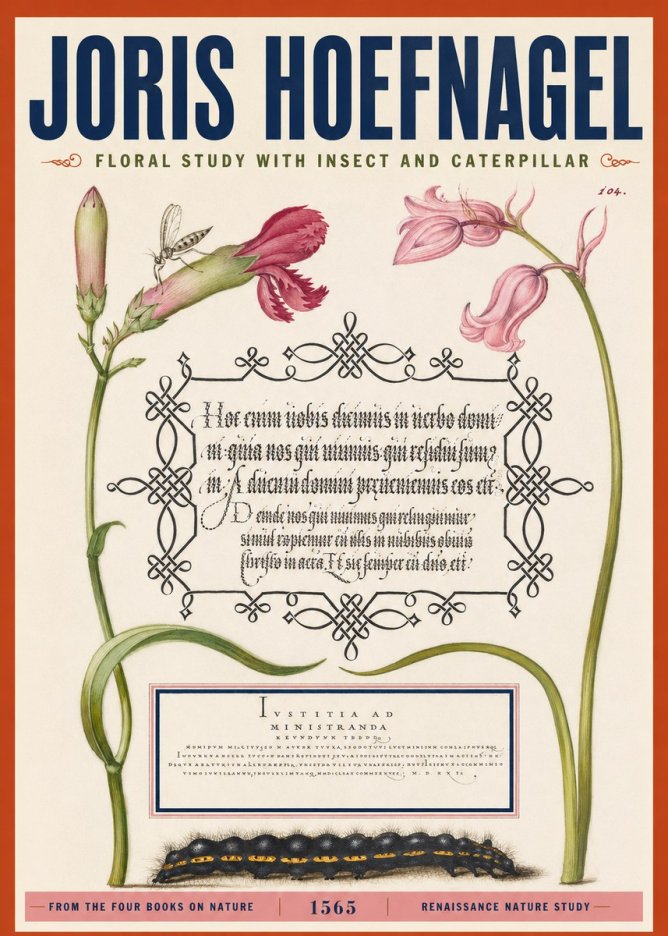 Joris Hoefnagel Floral Study with Insect and Caterpillar No2 - Plakát