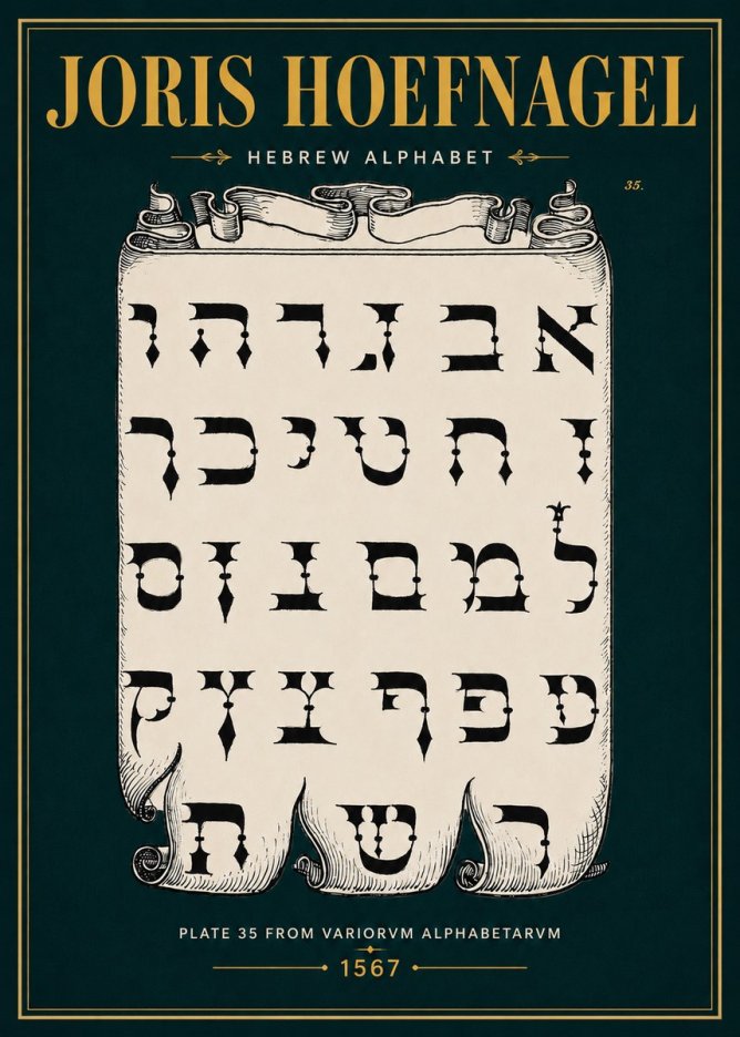 Joris Hoefnagel Hebrew Alphabet No4 - Plakát