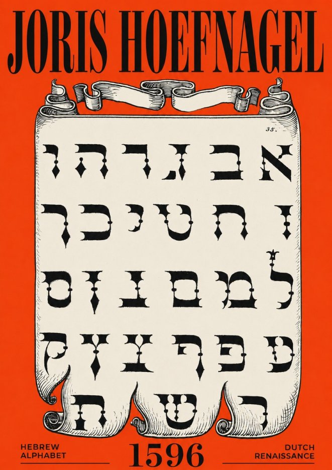 Joris Hoefnagel Hebrew Alphabet No6 - Plakát