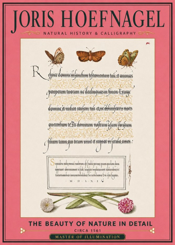 Joris Hoefnagel Butterflies, Flowers and Calligraphy Page No2 - Plakát