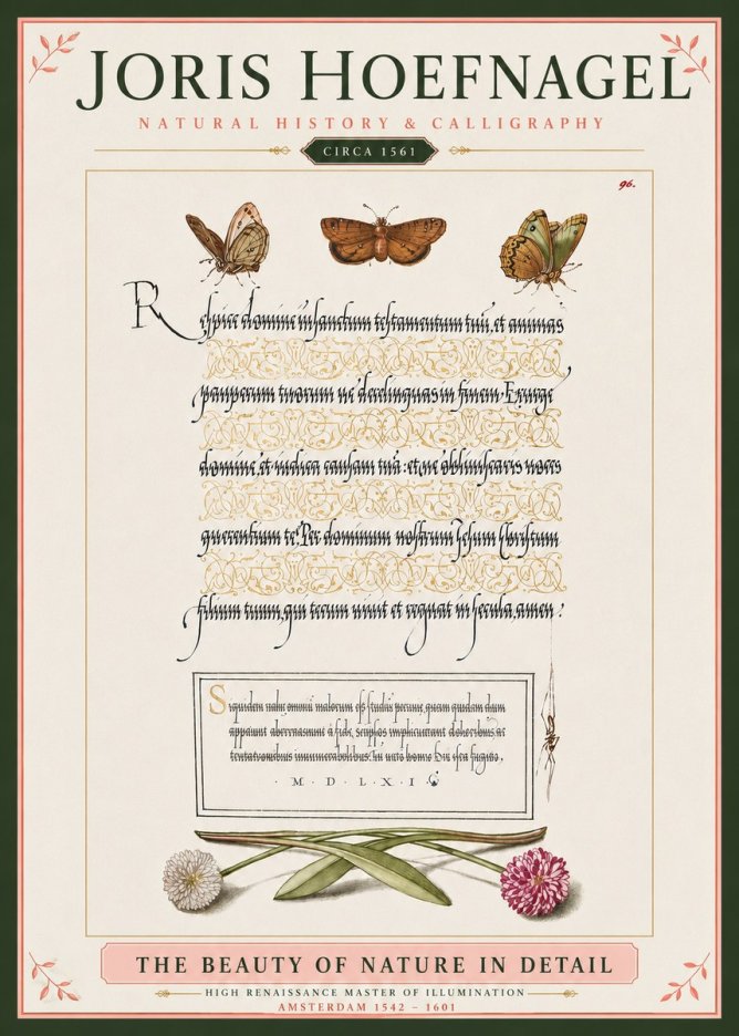 Joris Hoefnagel Butterflies, Flowers and Calligraphy Page No4 - Plakát