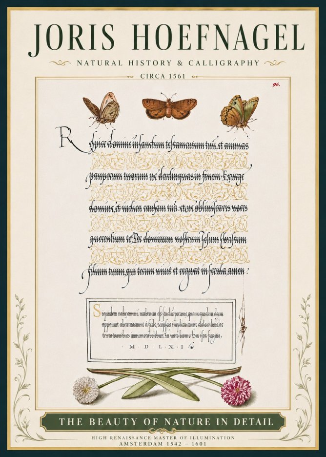 Joris Hoefnagel Butterflies, Flowers and Calligraphy Page No5 - Plakát