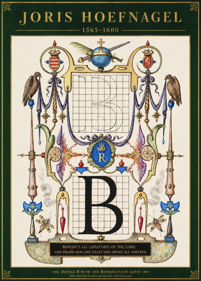 Joris Hoefnagel Initial B with the Benedictus in Latin No3 - Plakát