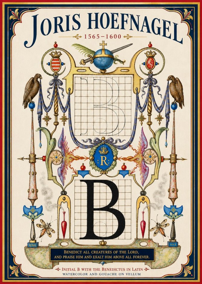 Joris Hoefnagel Initial B with the Benedictus in Latin No4 - Plakát