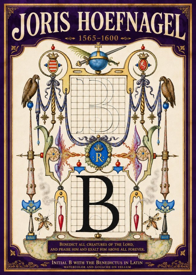 Joris Hoefnagel Initial B with the Benedictus in Latin No5 - Plakát