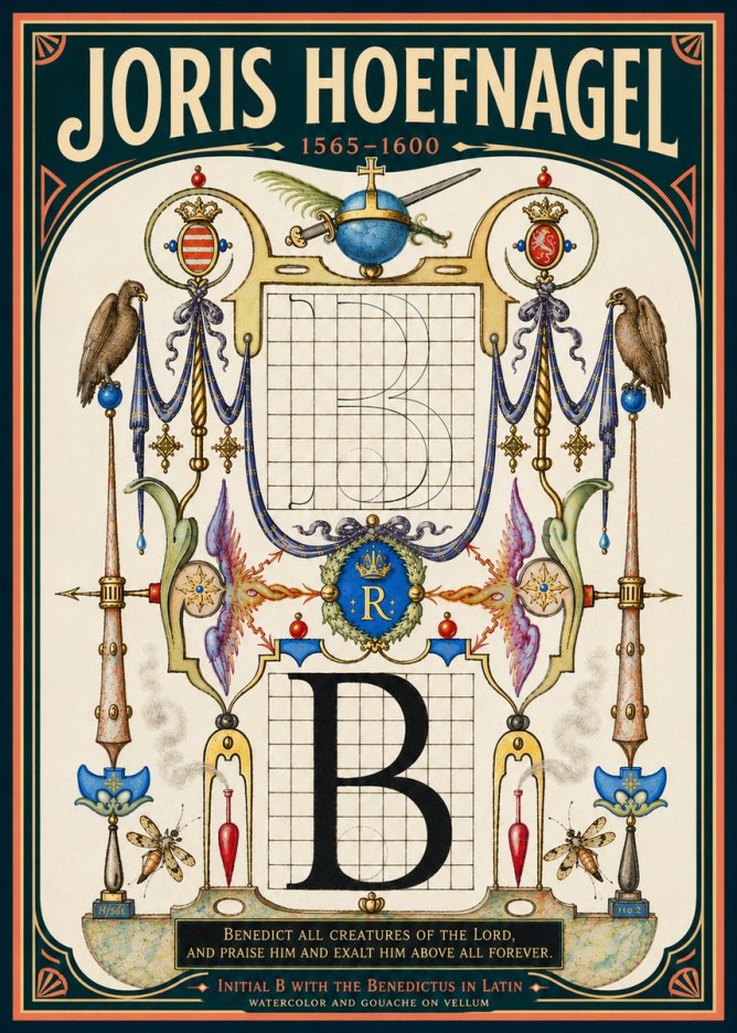 Joris Hoefnagel Initial B with the Benedictus in Latin No6 - Plakát