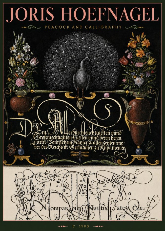Joris Hoefnagel Peacock and Calligraphy No4 - Plakát