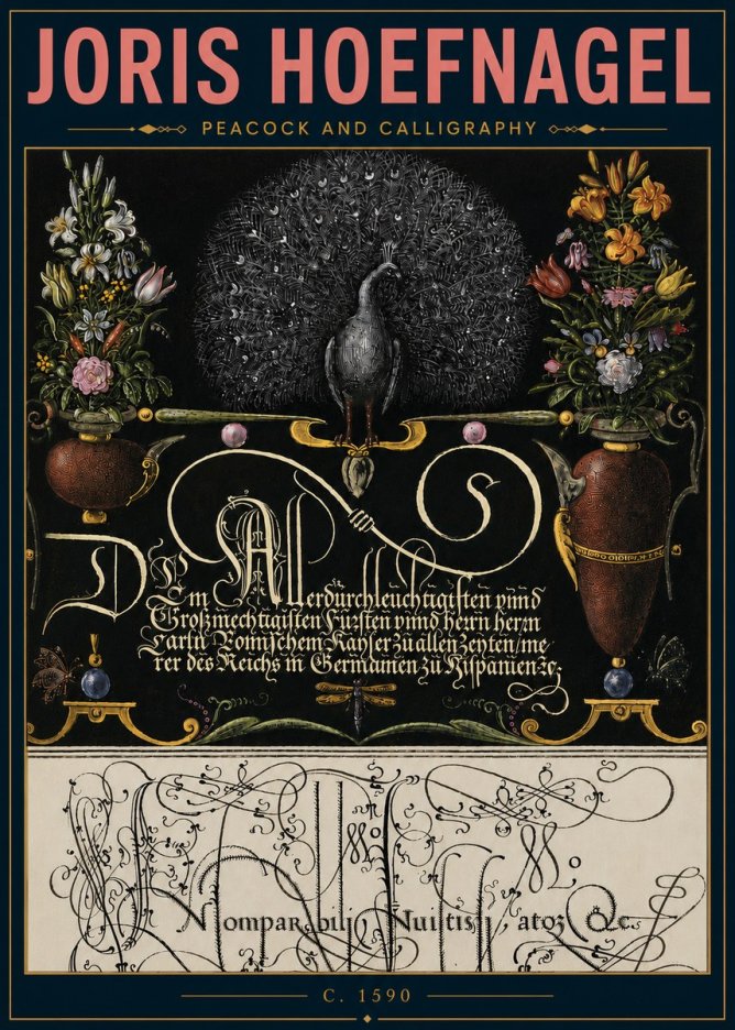 Joris Hoefnagel Peacock and Calligraphy No5 - Plakát