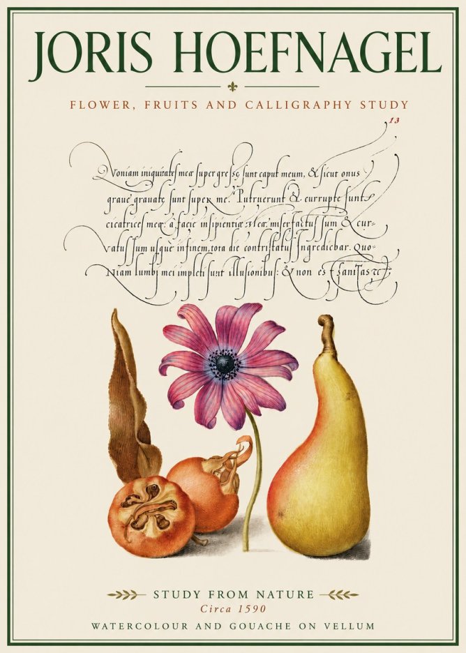 Joris Hoefnagel Study of Flower and Fruits No4 - Plakát