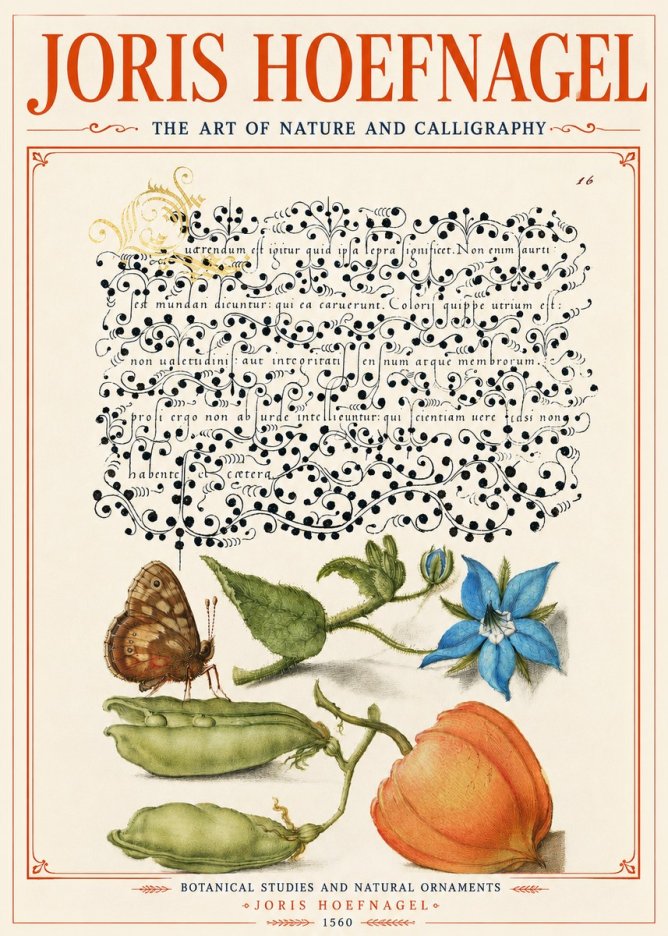 Joris Hoefnagel Study of Plants and Butterfly No6 - Plakát