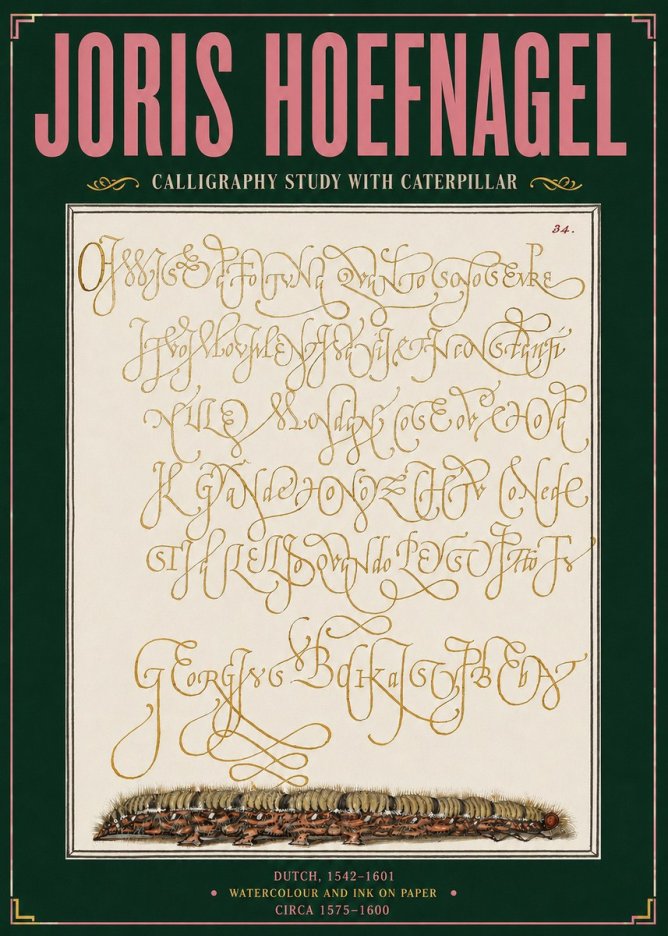 Joris Hoefnagel Calligraphy Study with Caterpillar No3 - Plakát