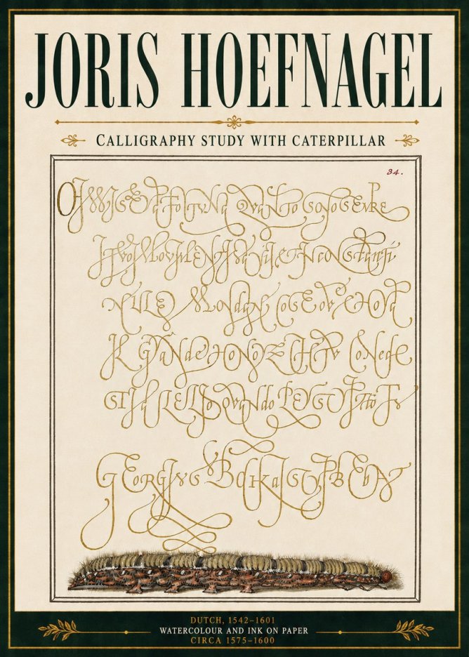 Joris Hoefnagel Calligraphy Study with Caterpillar No5 - Plakát