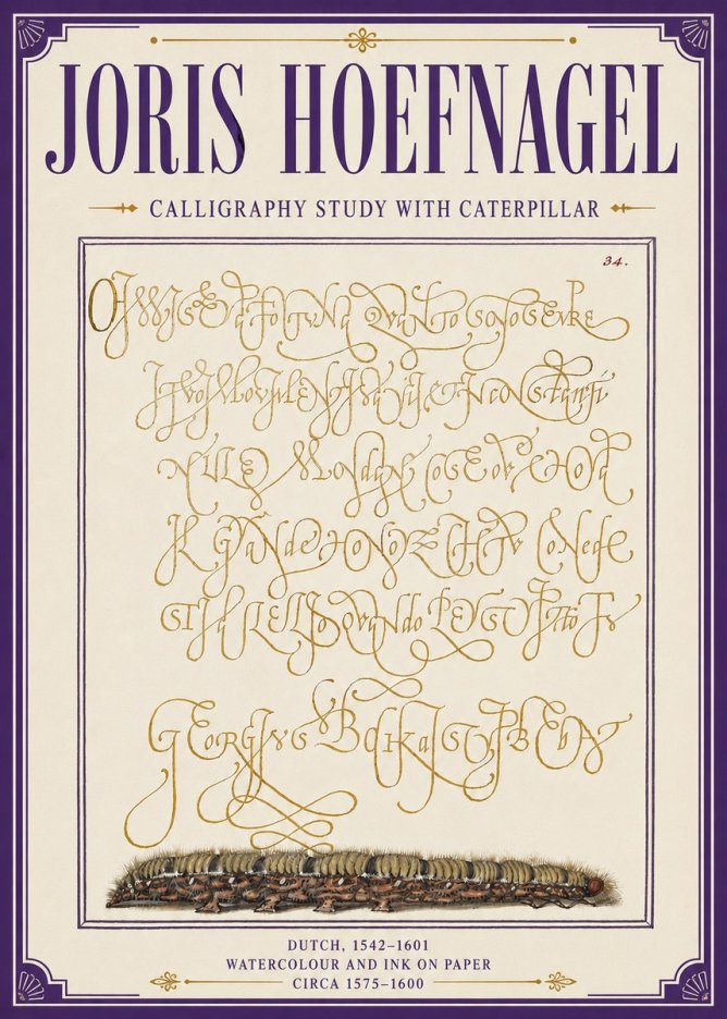 Joris Hoefnagel Calligraphy Study with Caterpillar No6 - Plakát