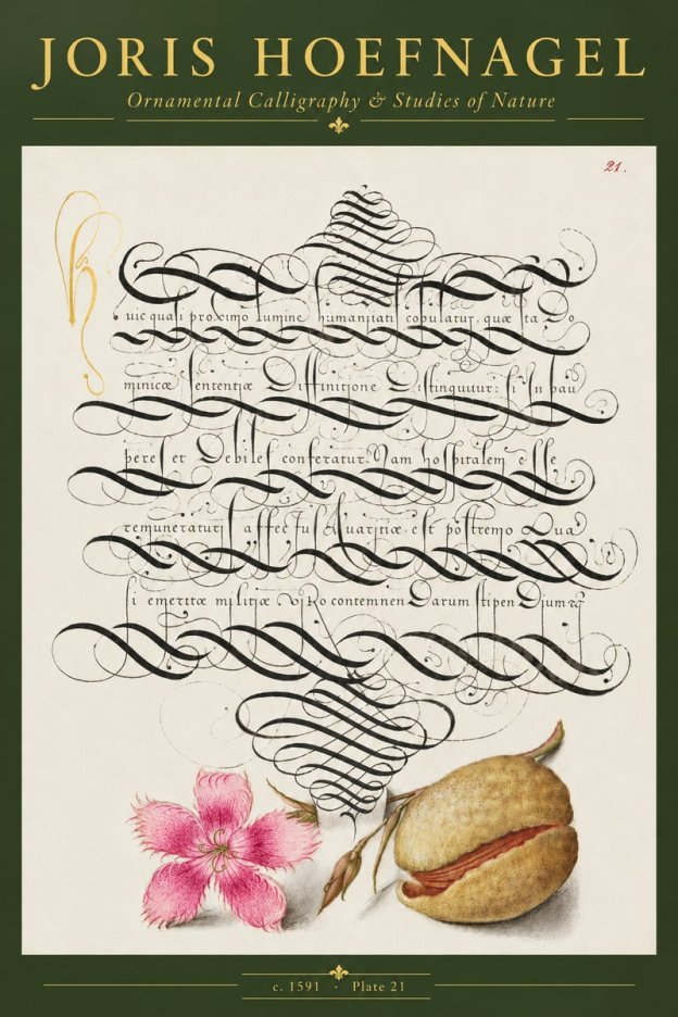 Joris Hoefnagel Ornamental Calligraphy & Studies of Nature No5 - Plakát