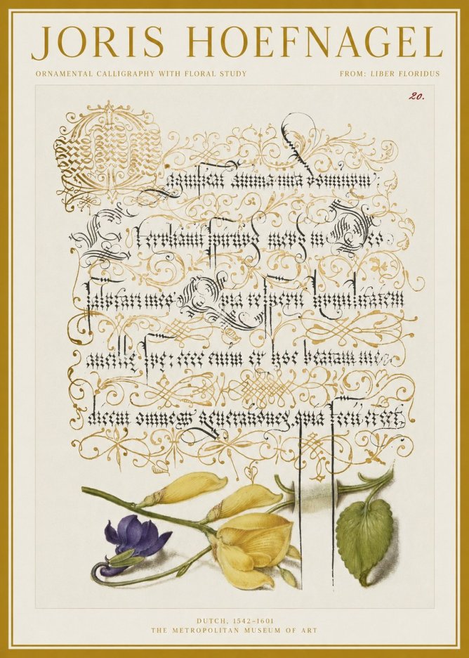 Joris Hoefnagel Ornamental Calligraphy with Floral Study No1 - Plakát