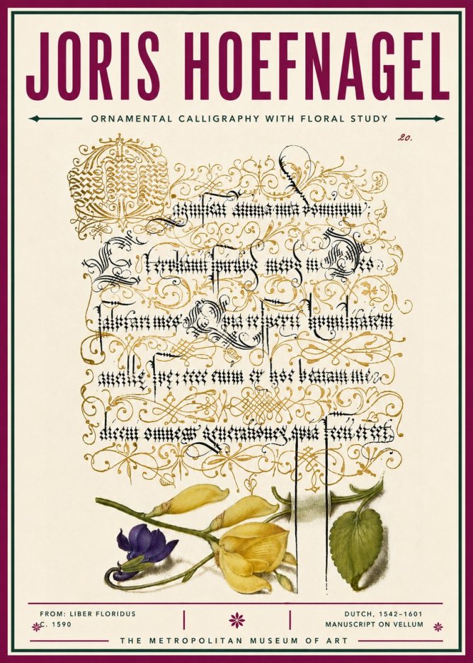 Joris Hoefnagel Ornamental Calligraphy with Floral Study No6 - Plakát