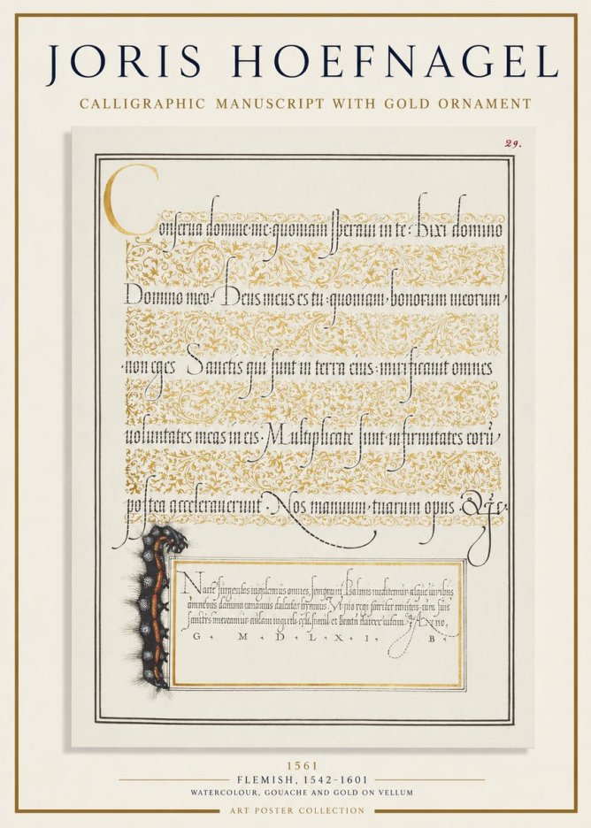 Joris Hoefnagel Calligraphic Manuscript with Gold Ornament No1 - Plakát