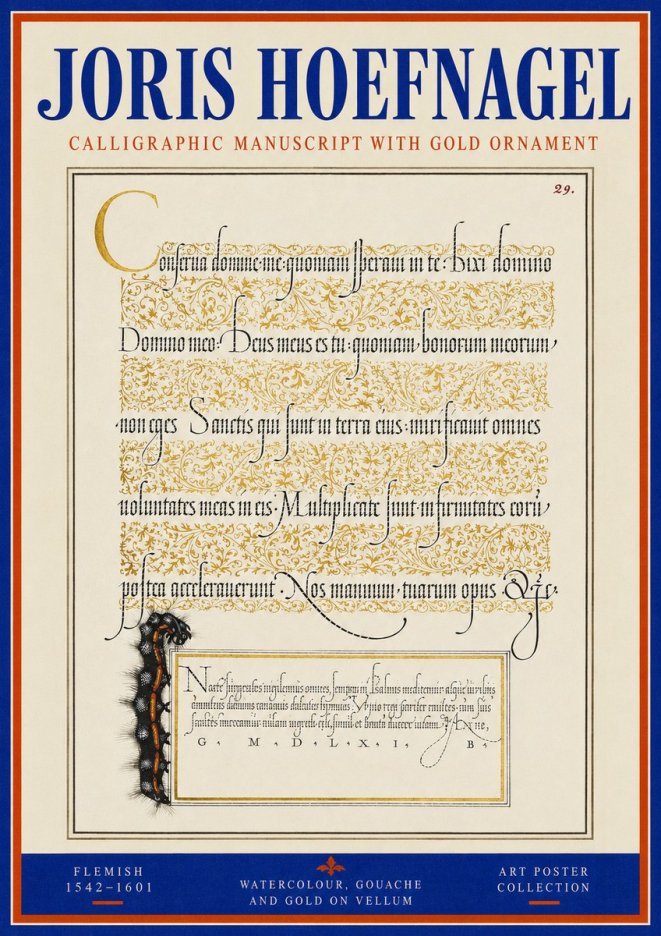 Joris Hoefnagel Calligraphic Manuscript with Gold Ornament No3 - Plakát