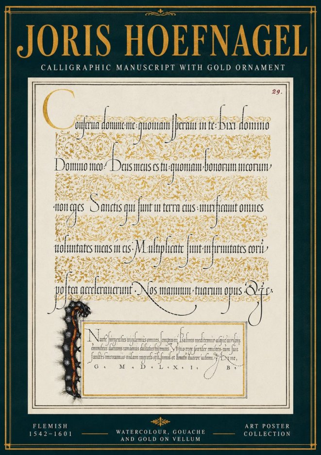 Joris Hoefnagel Calligraphic Manuscript with Gold Ornament No4 - Plakát