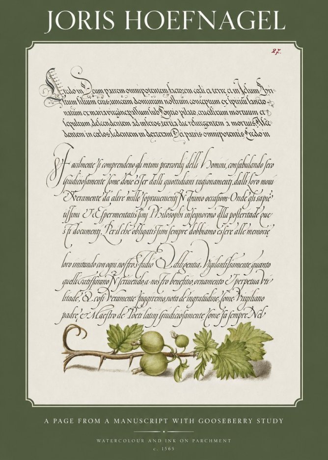 Joris Hoefnagel A Page from a Manuscript with Gooseberry Study No1 - Plakát