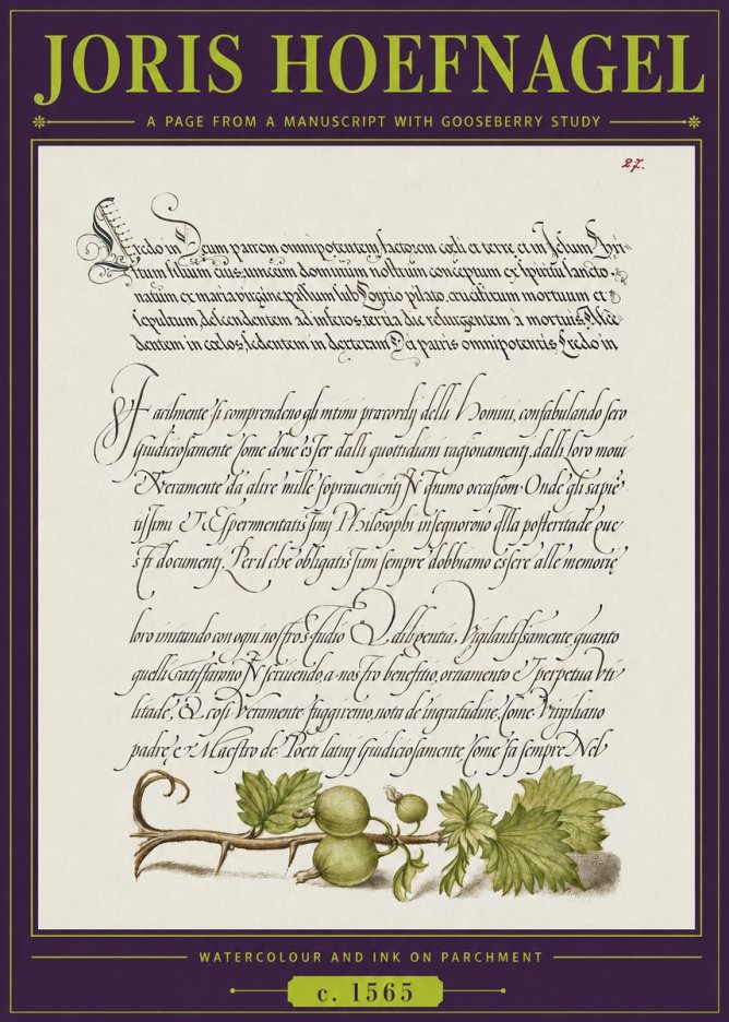 Joris Hoefnagel A Page from a Manuscript with Gooseberry Study No3 - Plakát