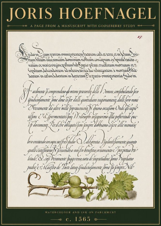 Joris Hoefnagel A Page from a Manuscript with Gooseberry Study No4 - Plakát