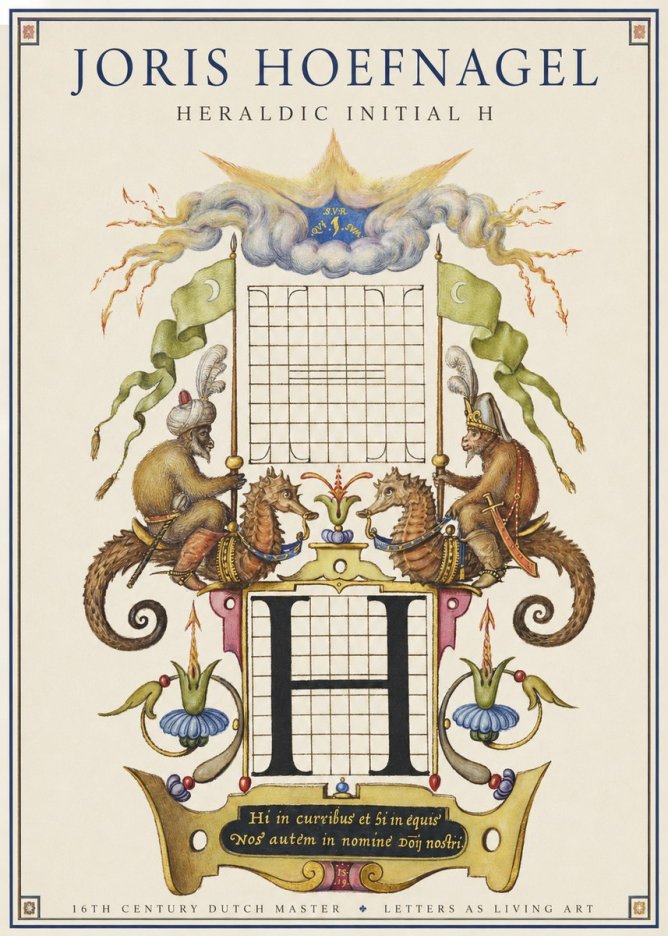 Joris Hoefnagel Heraldic Initial H No1 - Plakát