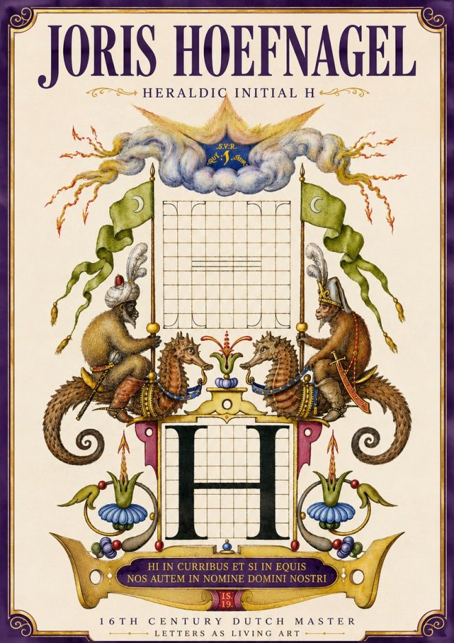 Joris Hoefnagel Heraldic Initial H No4 - Plakát
