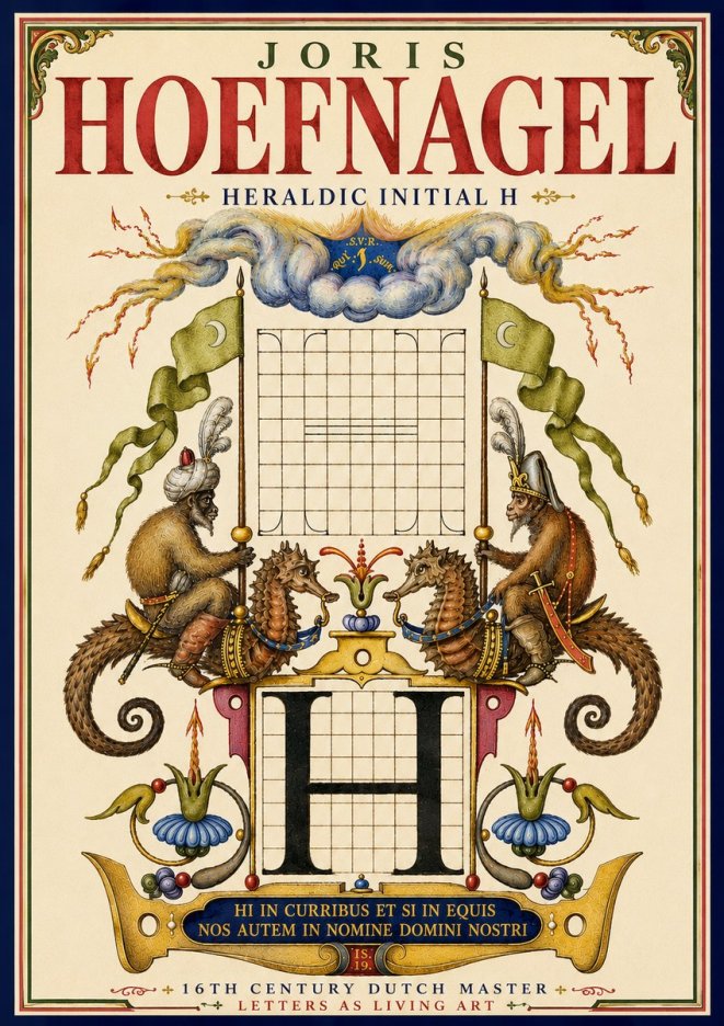 Joris Hoefnagel Heraldic Initial H No5 - Plakát