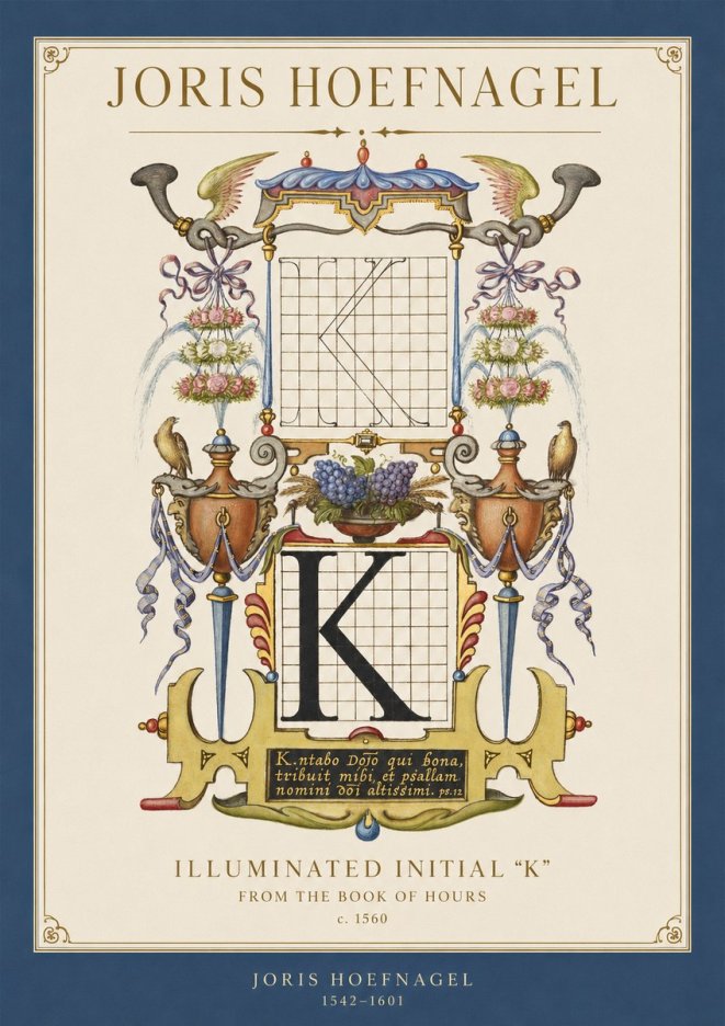Joris Hoefnagel Illuminated Initial "K" from the Book of Hours No1 - Plakát