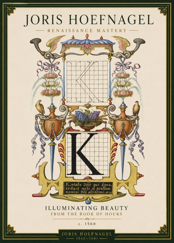 Joris Hoefnagel Illuminated Initial "K" from the Book of Hours No3 - Plakát