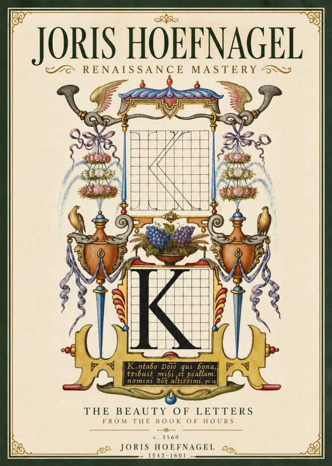 Joris Hoefnagel Illuminated Initial "K" from the Book of Hours No5 - Plakát