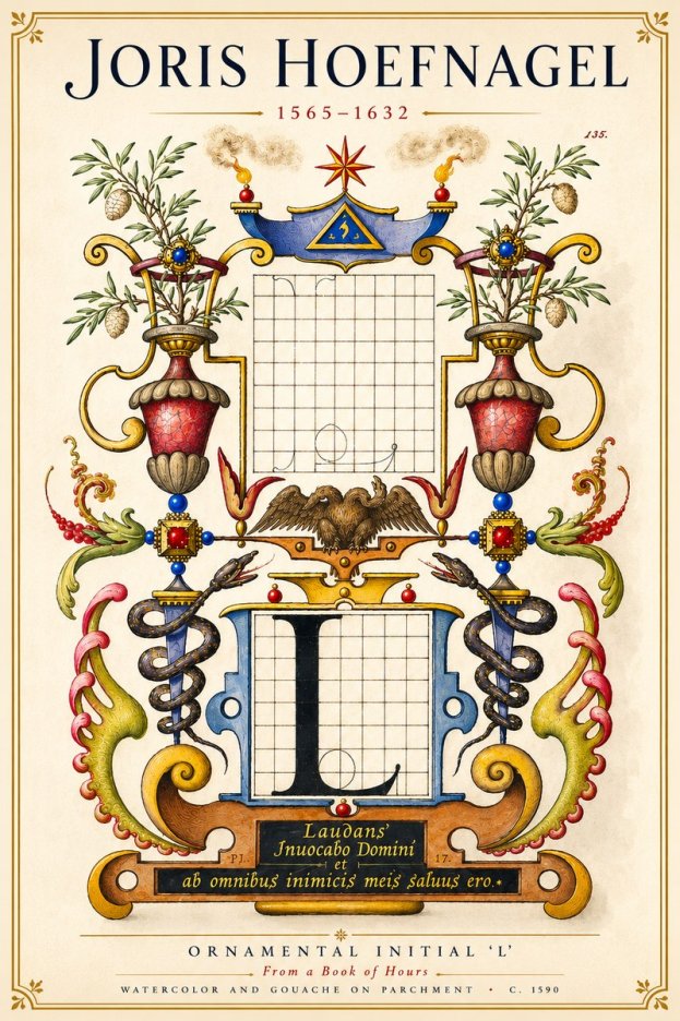 Joris Hoefnagel Ornamental Initial 'L' No6 - Plakát