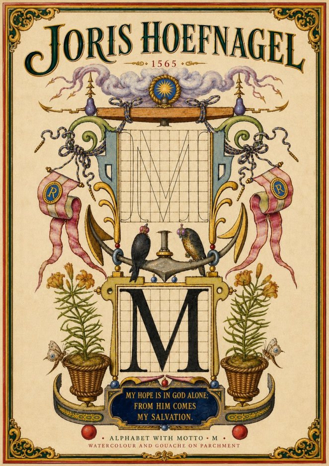 Joris Hoefnagel Alphabet with Motto • M • No6 - Plakát