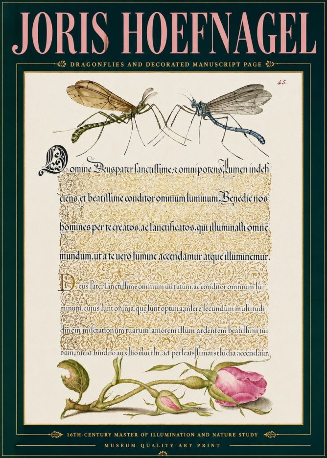 Joris Hoefnagel Dragonflies and Decorated Manuscript Page No5 - Plakát