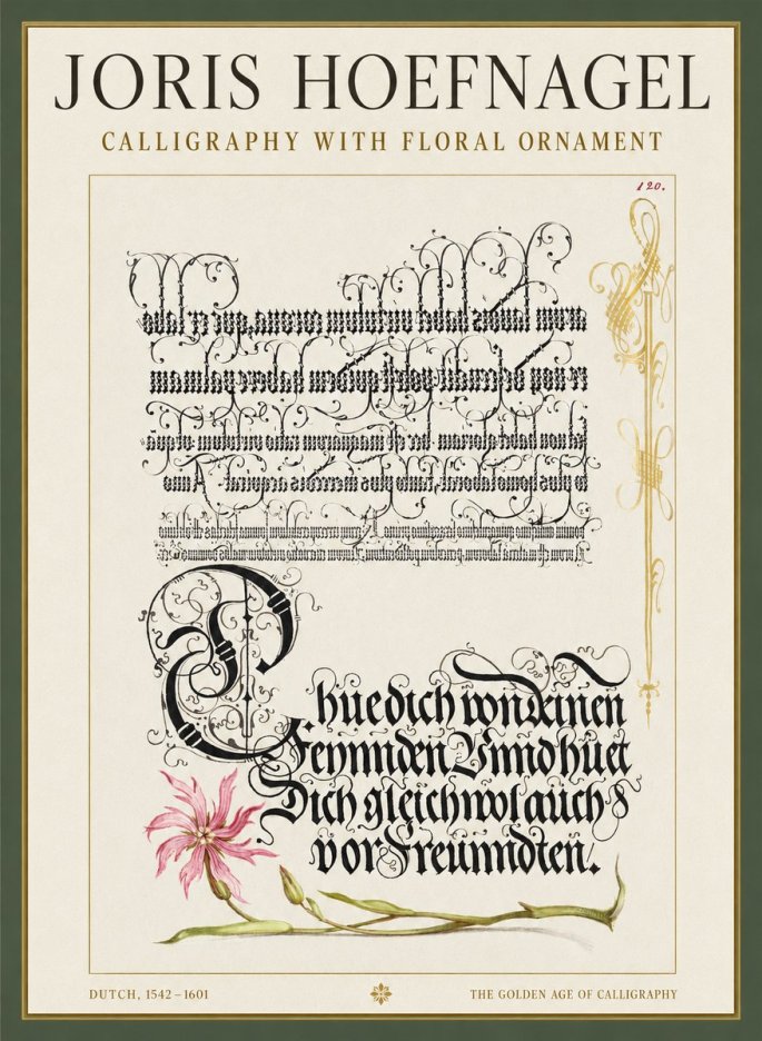 Joris Hoefnagel Calligraphy with Floral Ornament No1 - Plakát