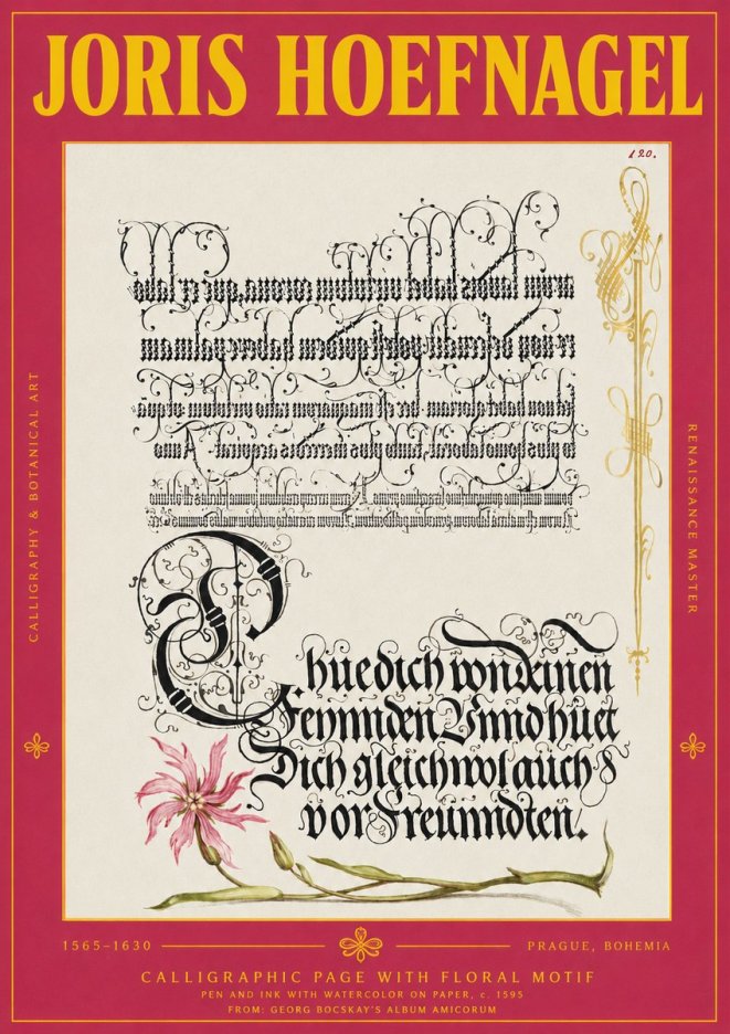 Joris Hoefnagel Calligraphy with Floral Ornament No4 - Plakát