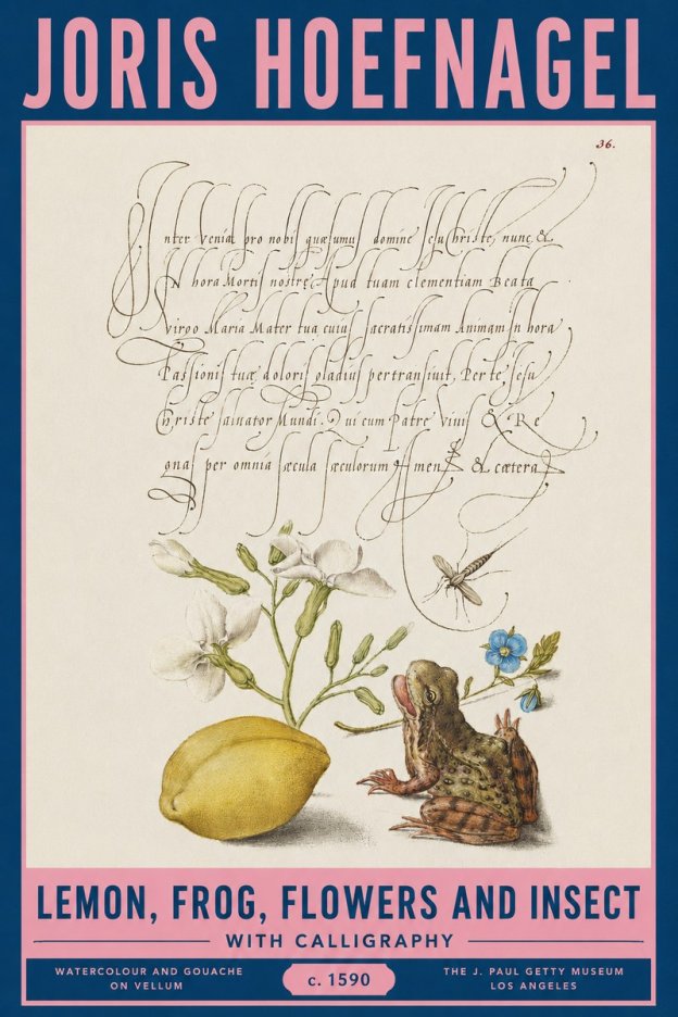 Joris Hoefnagel Nature Study with Lemon, Flowers, Frog & Insect No3 - Plakát
