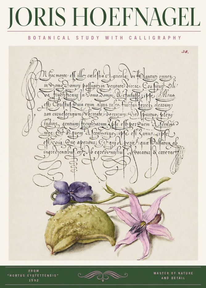 Joris Hoefnagel Botanical Study with Calligraphy I No3 - Plakát