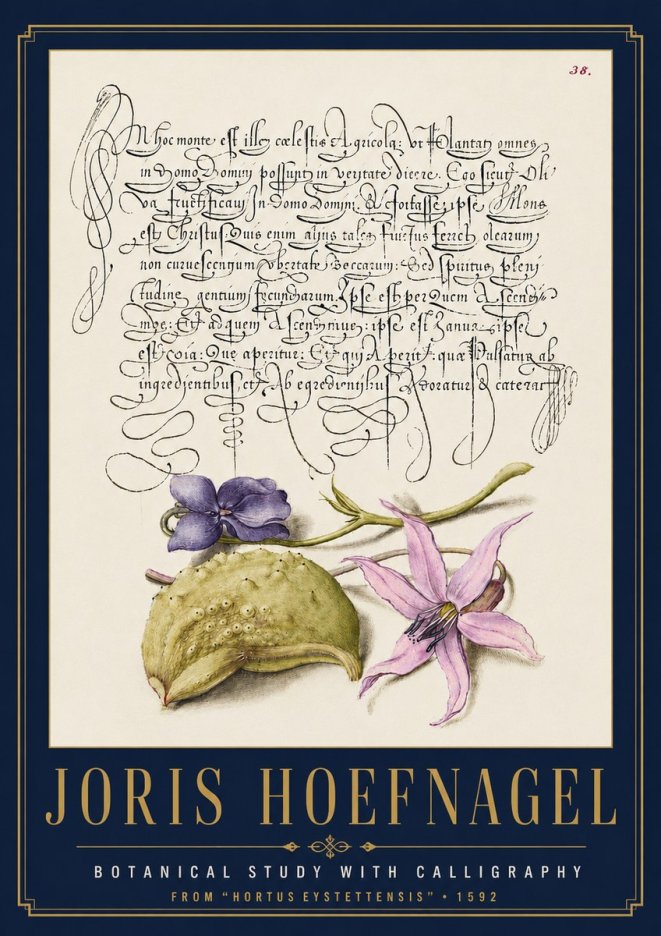 Joris Hoefnagel Botanical Study with Calligraphy I No4 - Plakát
