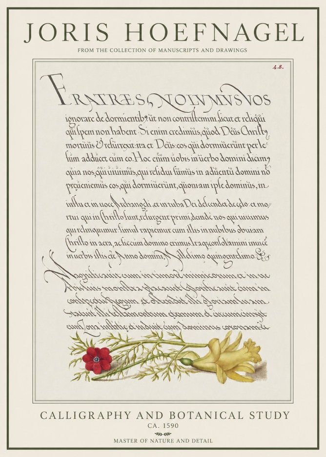 Joris Hoefnagel Calligraphy and Botanical Study I No1 - Plakát