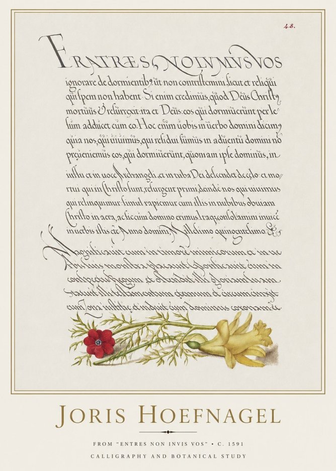 Joris Hoefnagel Calligraphy and Botanical Study I No2 - Plakát