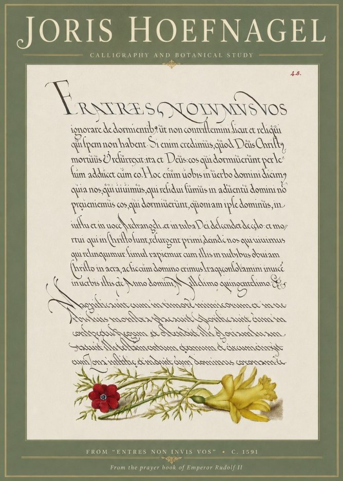 Joris Hoefnagel Calligraphy and Botanical Study I No4 - Plakát