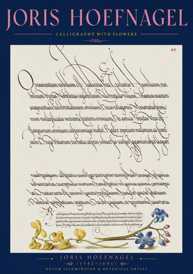 Joris Hoefnagel Calligraphy with Flowers No2 - Plakát