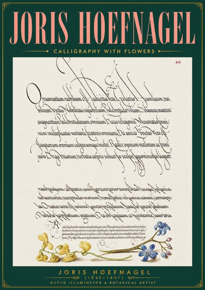 Joris Hoefnagel Calligraphy with Flowers No5 - Plakát