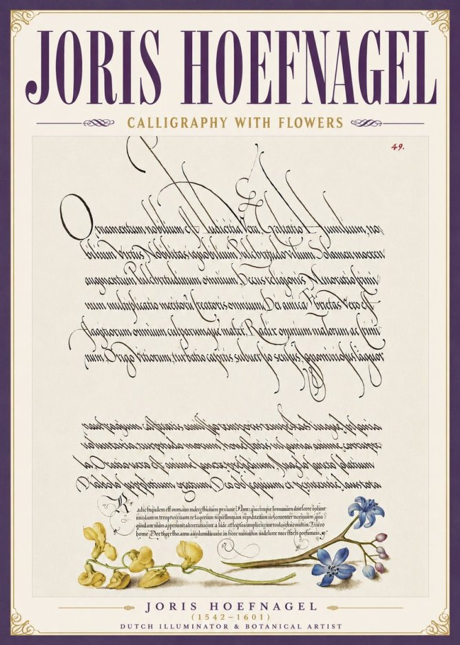 Joris Hoefnagel Calligraphy with Flowers No6 - Plakát