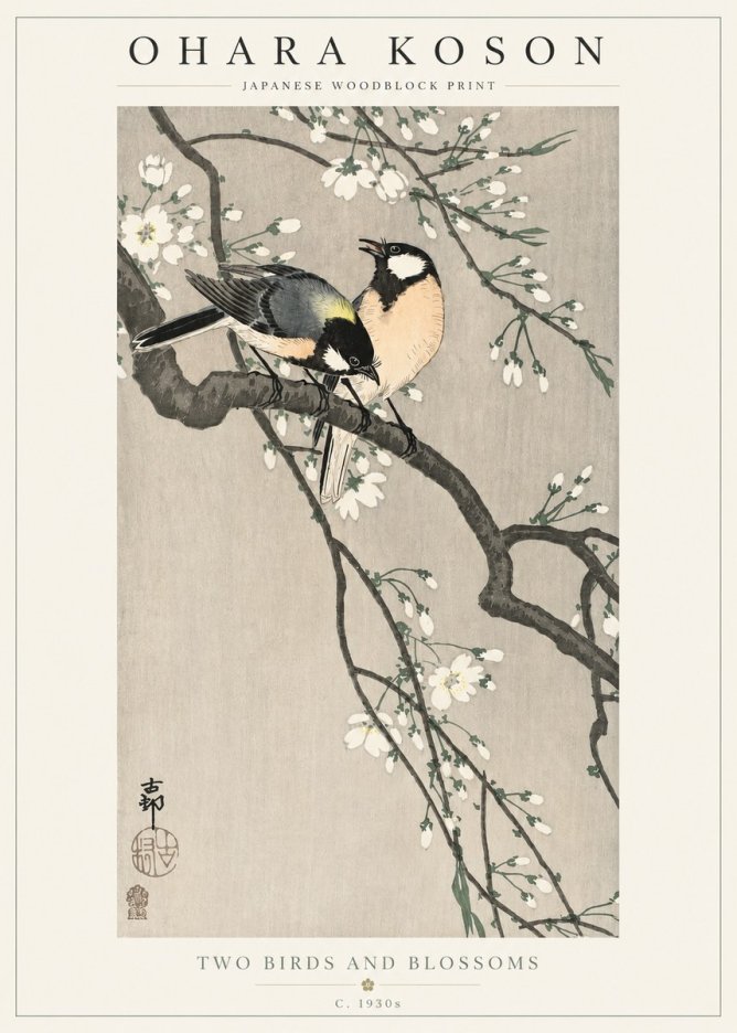 Ohara Koson Two Birds and Blossoms I No2 - Plakát