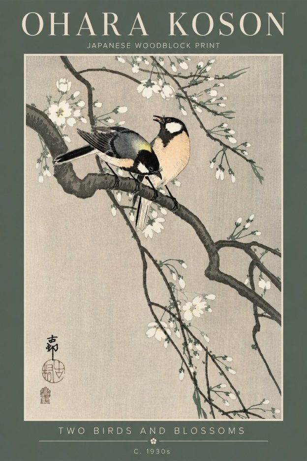 Ohara Koson Two Birds and Blossoms I No4 - Plakát