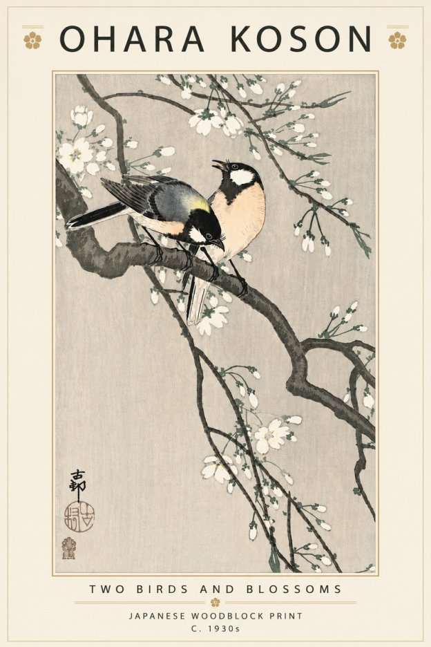 Ohara Koson Two Birds and Blossoms I No5 - Plakát